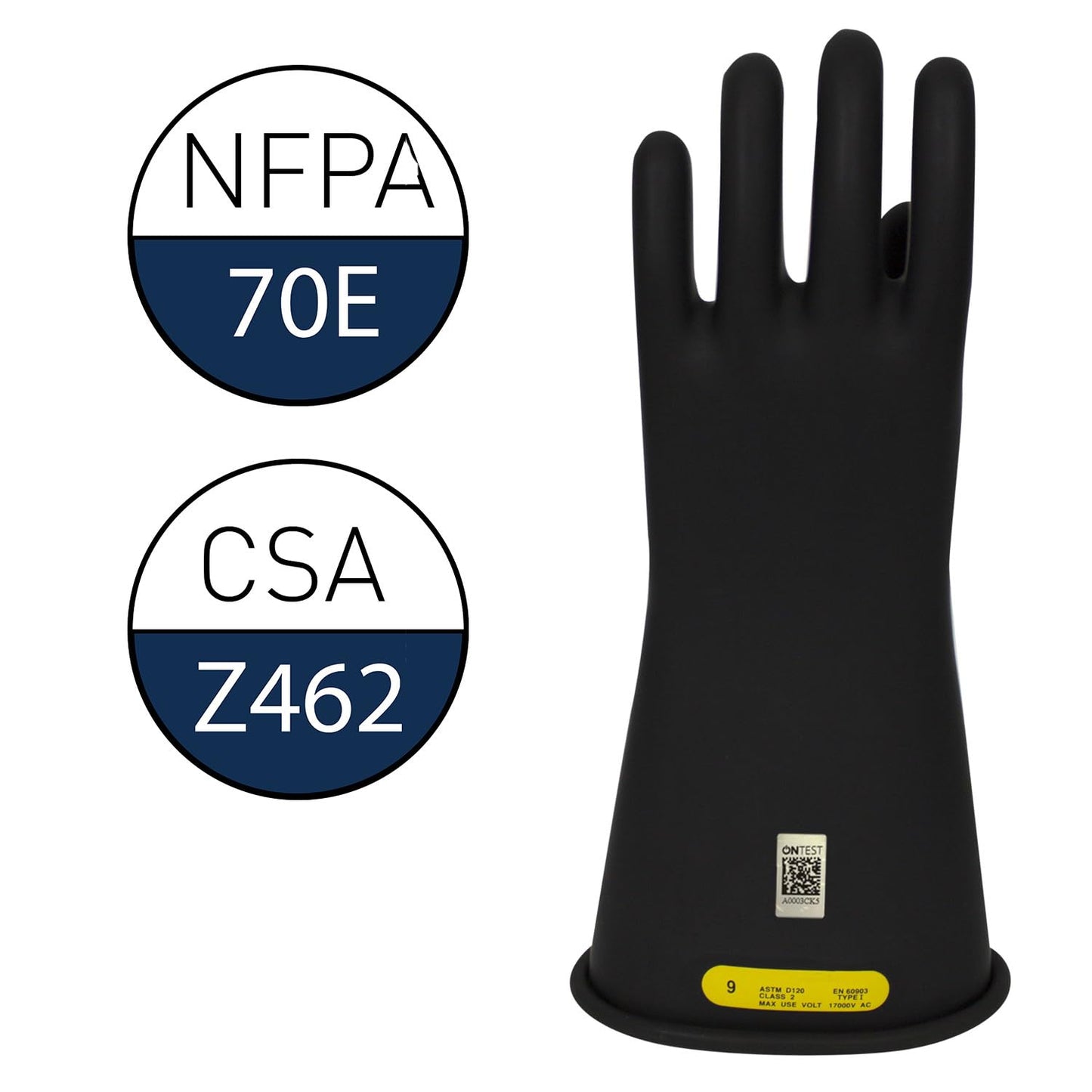 Enespro Class 2 Black Rubber Voltage Insulating Gloves, Max. Use Voltage 17000V AC/25500V DC, GC2B08
