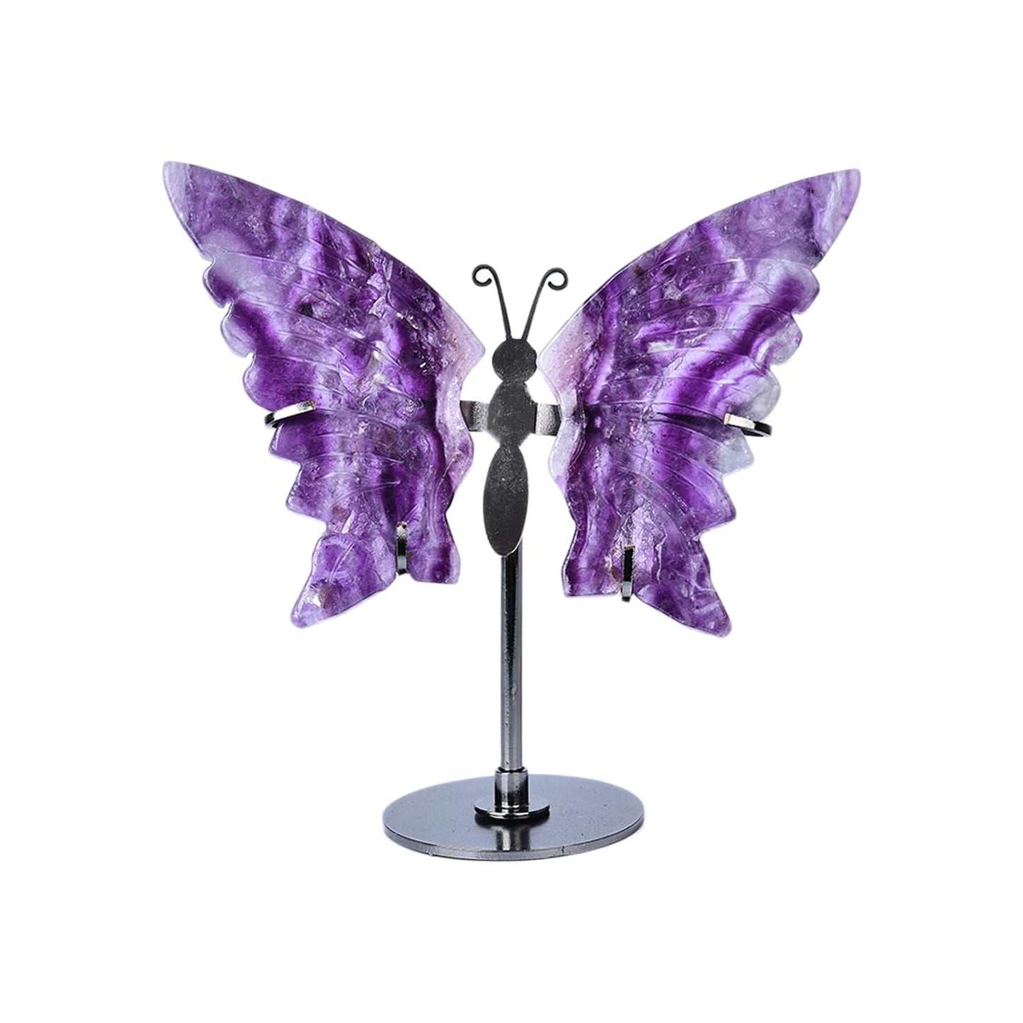 JIC Gem Purple Fluorite Crystals and Stones Crystal Butterfly Art Angel Wings Sculpture Carving,Healing Crystal Ornaments Energy Decorative Stone Reiki Gifts (1pair, 10cm)