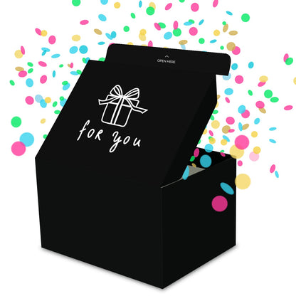 FETTIPOP Gift Box Surprise Exploding KIT (Black - For you) 7.1x5.5x4.3 in, Confetti Explosion Birthday, Party, Father’s and Mother’s Day, Graduations, Anniversaries, Any Occasion