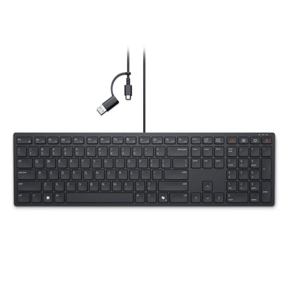 Dell Wireless Keyboard and Mouse - KM3322W, Wireless - 2.4GHz, Optical LED Sensor, Mechanical Scroll, Anti-Fade Plunger Keys, 6 Multimedia Keys, Tilt Leg - Black
