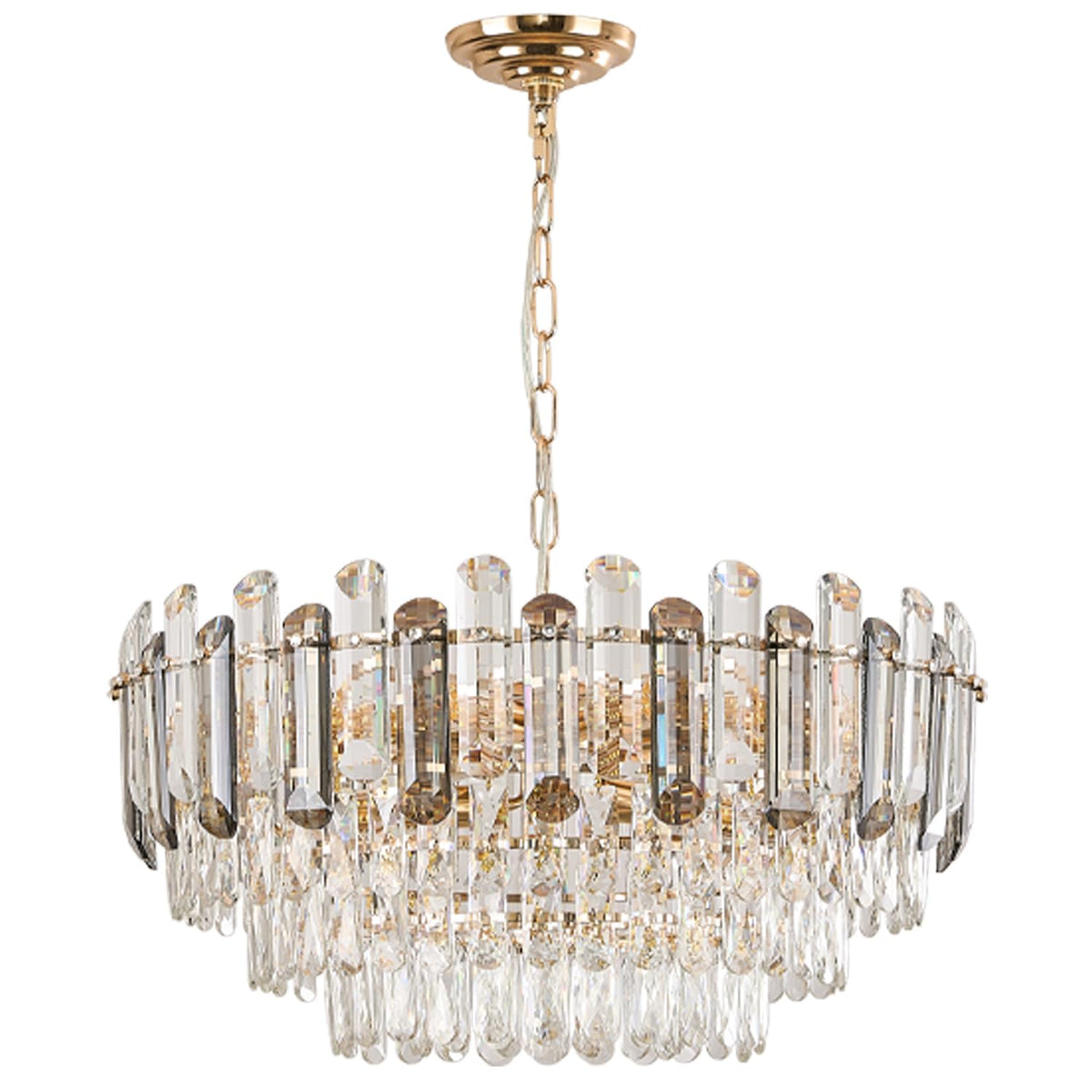 Vodcrindax Gold Crystal Chandelier 24" 12-Light 4-Tier K9 Crystal Round Adjustable Pendant Light Modern Crystal Chandeliers for Dining Room Living Room Kitchen Island Bedroom Foyer Entryway