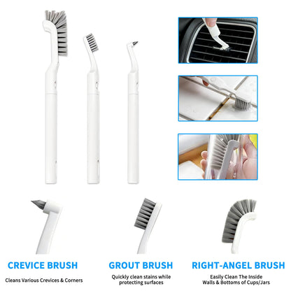 Small Scrub Brush, Hard Bristle Crevice Cleaning Brush Set with 6Pcs Brush Heads & 2Pcs Handles, Multifunctional Grout Scrubber Tools for Kitchen, Bathroom, Sink, Corner, Mug and Blender