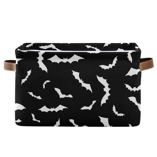 Halloween Black Bat Storage Basket Fabric Kitchen Baskets Spooky Happy Halloween Open Home Storage Bins Boxes Foldable Organizer Bag for Baby Cloth Pet Toy Book Shelf Closet Baskets 16×12×8 Inches