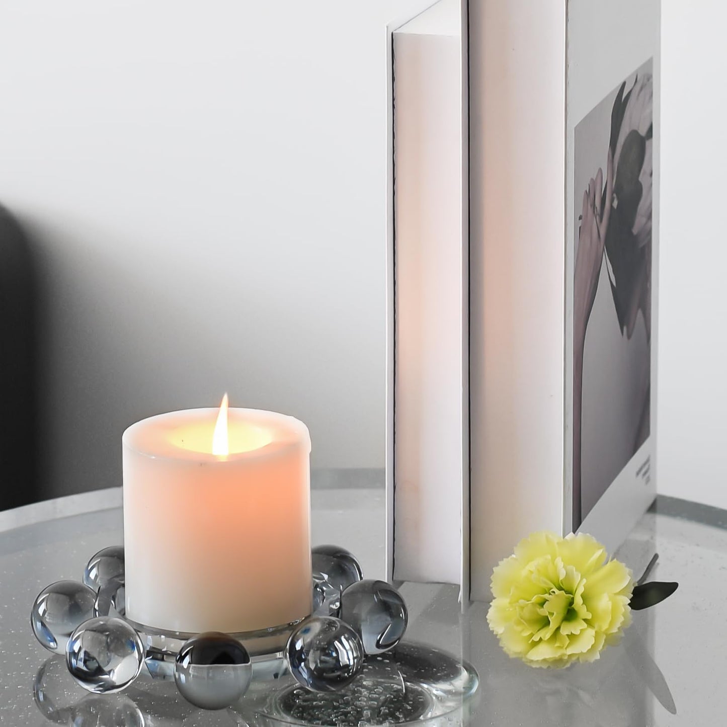 Marvala Crystal Bubble Candle Dish, Round Pillar Candle Holder Plate Stand for Table Centerpieces, Modern Decorative, Home, Party, Wedding Decor (Advanced Grey)