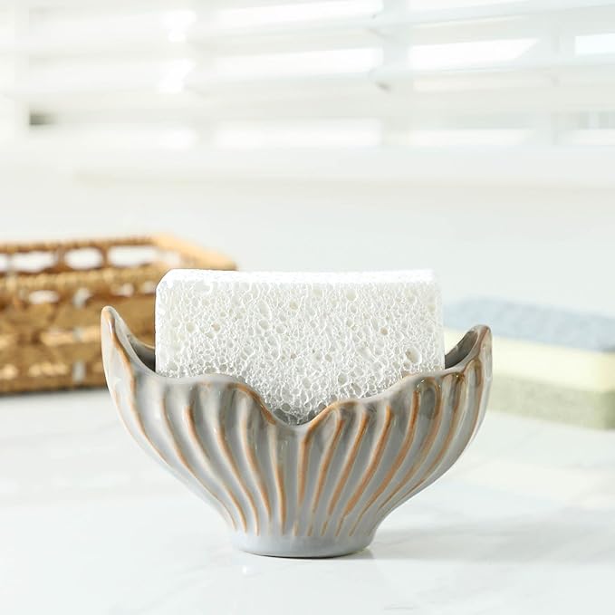 Sponge Holder for Kitchen Sink, Ceramic Sponge Holder