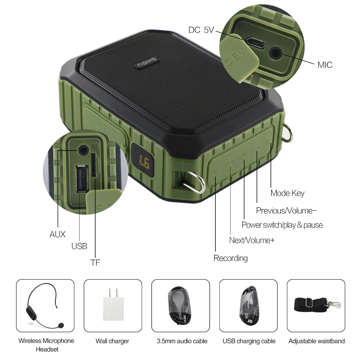 Voice Amplifier with Wireless Headset Mic - 18W 4400mAh Rechargeable Mini Pa System, Bluetooth 4.2, Waterproof IPX5 Portable Speaker for Teacher, Outdoors