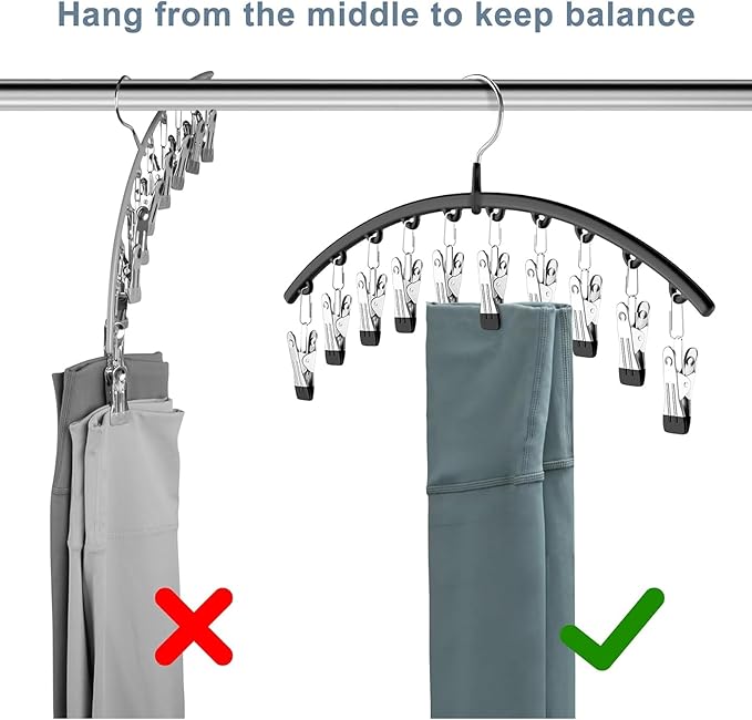 Legging Organizer for Closet, Metal Yoga Pants Hangers 2 Pack w/10 Clips Holds