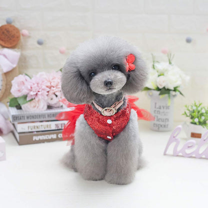 Tangpan Beam Waist Christmas Pet Costume Dog Dance Skirt Satin Camp Party Dress(Red,M)