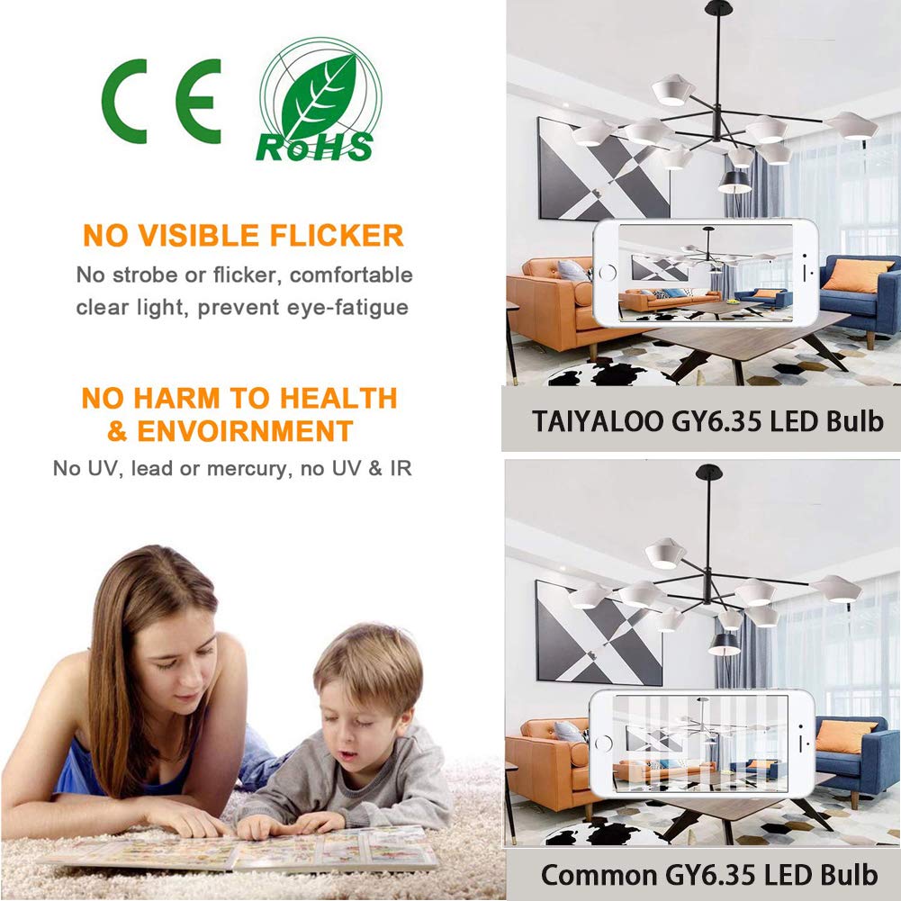 GY6.35 LED Bulb 5W Equivalent to 50W Bi-pin Base Halogen Bulb, AC/DC 12V Daylight White 6000K for Pendant Light, Chandelier, Desk Light, Accent Lights, Landscape Lighting, Non-Dimmable (4 Pack)