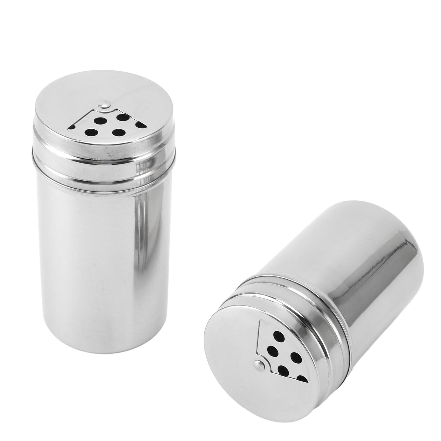 OEBUAFI 2 Piece Seasoning Shakers, 304 Stainless Steel Salt and Peppers Shakers with Mesh Sieve for Salt Peppers Sugar, Seasoning Dispenser Container with Adjustable Pour Holes (Type 3)