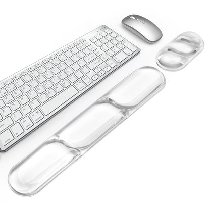 Keyboard and Mouse Wrist Rest, Silicone Gel Ergonomic Mouse Pad with Wrist Rest Set, Gaming Mousepad Arm Cushion Support for Computer Office Desk Accessories (Clear Gel White Set - 2)