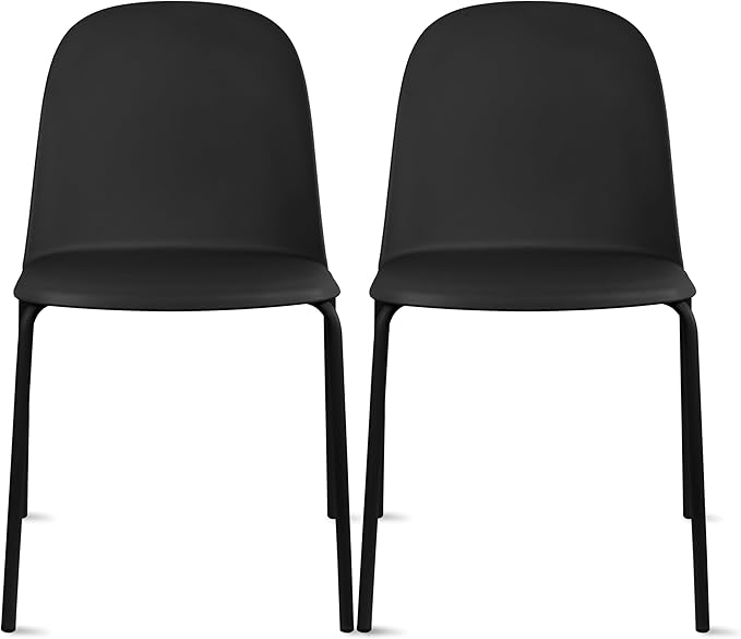 2xhome Modern Stackable Armless Dining Chair | Plastic Shell Seat with Metal Legs | Indoor or Outdoor Use | Home Kitchen Patio (2, Black, No Padding)
