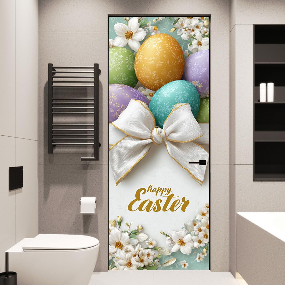 WDESYADMS Door Stickers 30.3x78.7 Inch PVC Easter Egg Floral Design Peel and Stick Decorative Door Cover for Home Entryway Bedroom Apartment Hallway Adds Seasonal Charm and Simple Festive Update