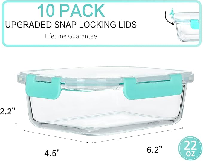 M MCIRCO 10-Pack 22 Oz Glass Meal Prep Containers