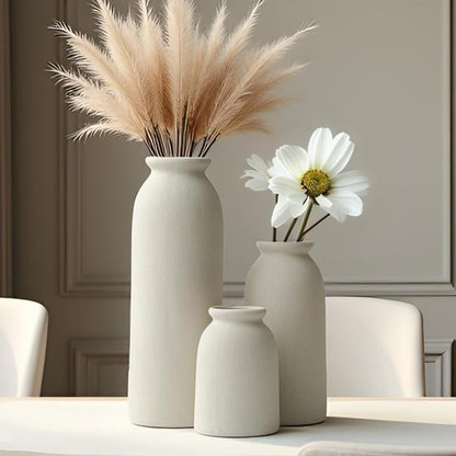 Ceramic Vase Set-3, Small Flower Vases for Decor, Modern Boho Farmhouse Style, Decorative Vases for Pampas Grass & Dried Flowers, Distressed Finish (Beige)