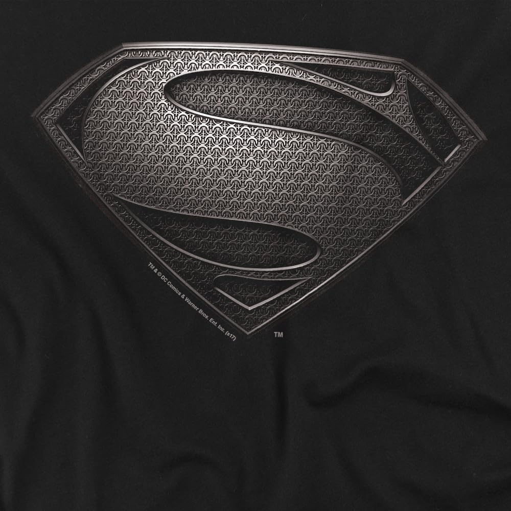 Popfunk Superman Man of Steel Movie Gray Shield Black T Shirt (Large)
