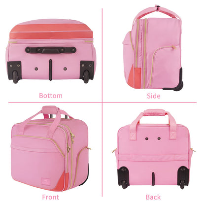 MATEIN Laptop Bag on Wheels for Women, 17 Inch Laptop Case Travel Rolling Briefcase Womens Computer Case Ladies Lightweight Office Bag Carry on Suitcase for Flight, Airplane, Pink