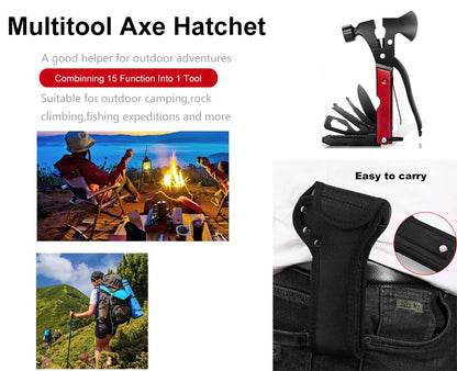15 in 1Camping Multitool Axe Hatchet,Camping Gear Accessories Multitool,Cool Gadgets Must Haves for Men,Camping Tool with Axe,Hammer,Plier,Knife,Bottle Opener,Valentine's Gifts for Men, Women
