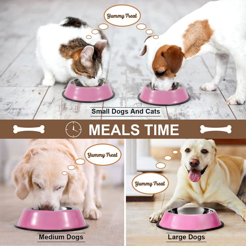WERFORU 2 Pieces Dog Bowls Stainless Steel Dog Cat Pet Bowls for Feeding Water and Food Pink Medium Size