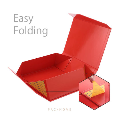 PACKHOME Mothers Day 6 Large Gift Boxes with Lids 13.5x9x4.1 Inches, Sturdy Collapsible Gift Boxes with Magnetic Closure for Gift Packaging (Glossy Red)
