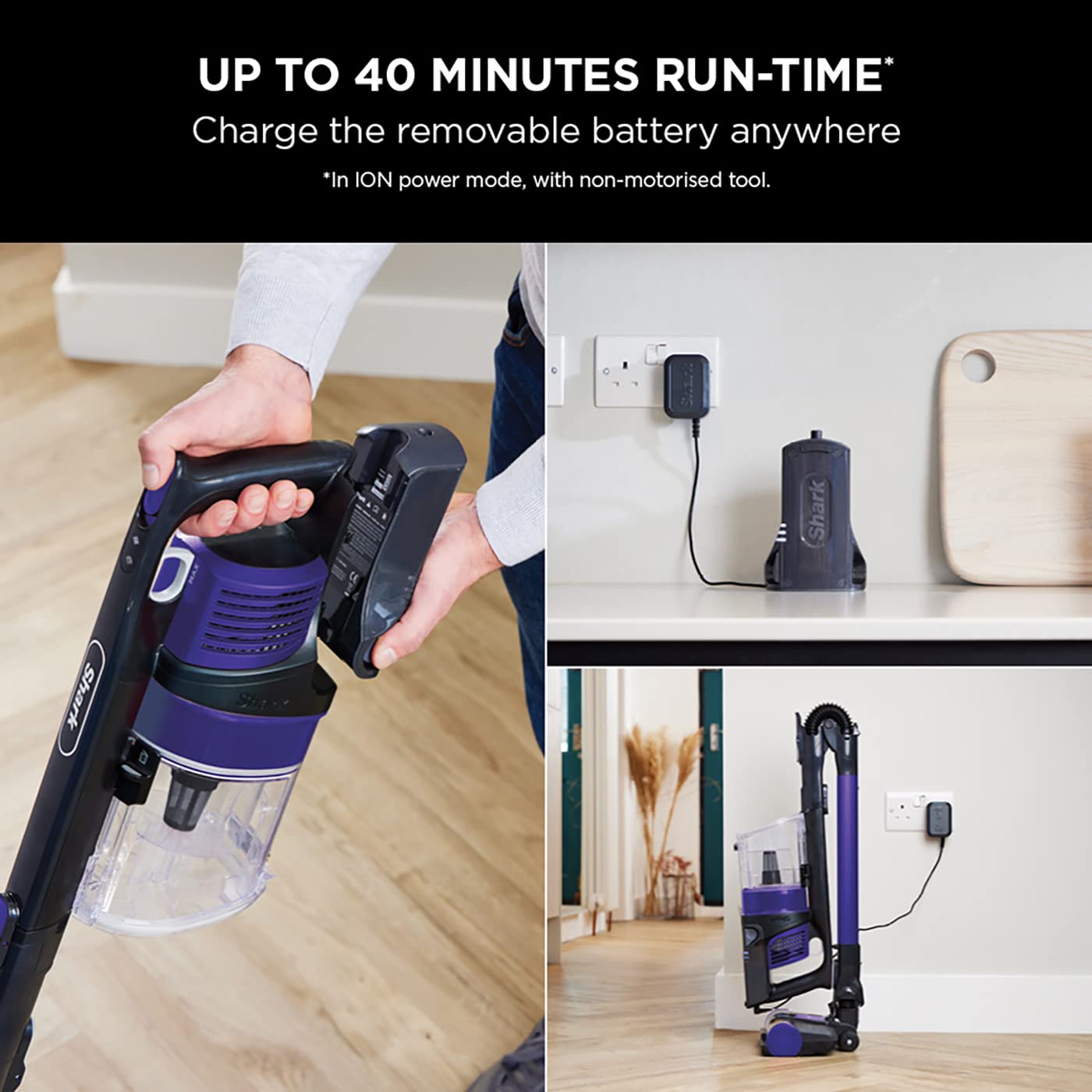 Shark Cordless Stick Vacuum Cleaner with Anti Hair Wrap, Up to 40 mins run-time, Flexible Vacuum Cleaner with Pet Tool, Crevice Tool & Upholstery Tool, Purple IZ202UKT