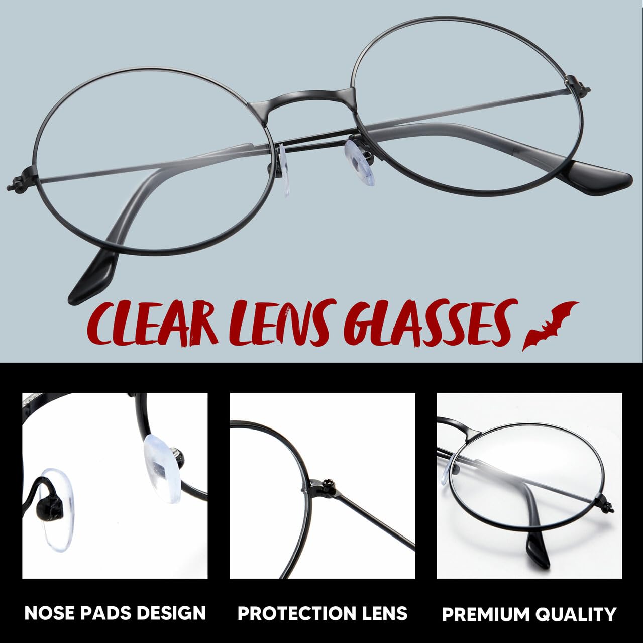 Spooktacular Creations Halloween Wizard Glasses, Old Men Round Wire Costume Glasses Accessory for Men Women Halloween Dress Up, Halloween Costume Prop