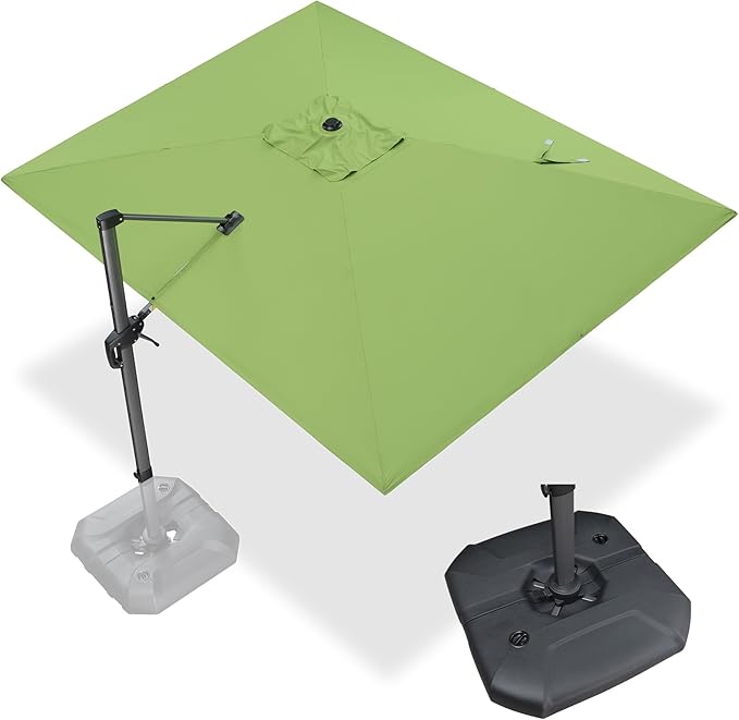 PURPLE LEAF 9' X 11.5' Square Cantilever Umbrella Patio Umbrella with Base Outdoor Umbrella Aluminum Offset with 360-degree Rotation for Garden Deck Pool Patio Apple Green