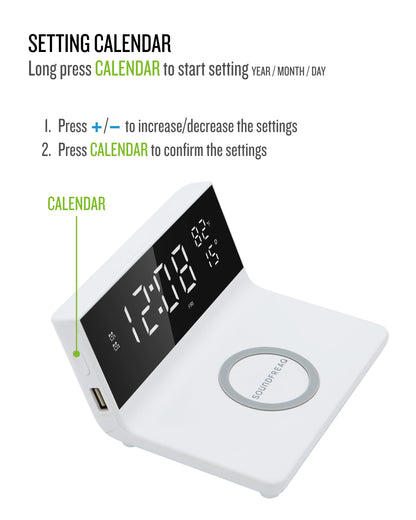 Soundfreaq Charge Rise II, SFQ-20: Digital Alarm Clock, with Dual Alarms, Fast USB Charger and Wireless Charger
