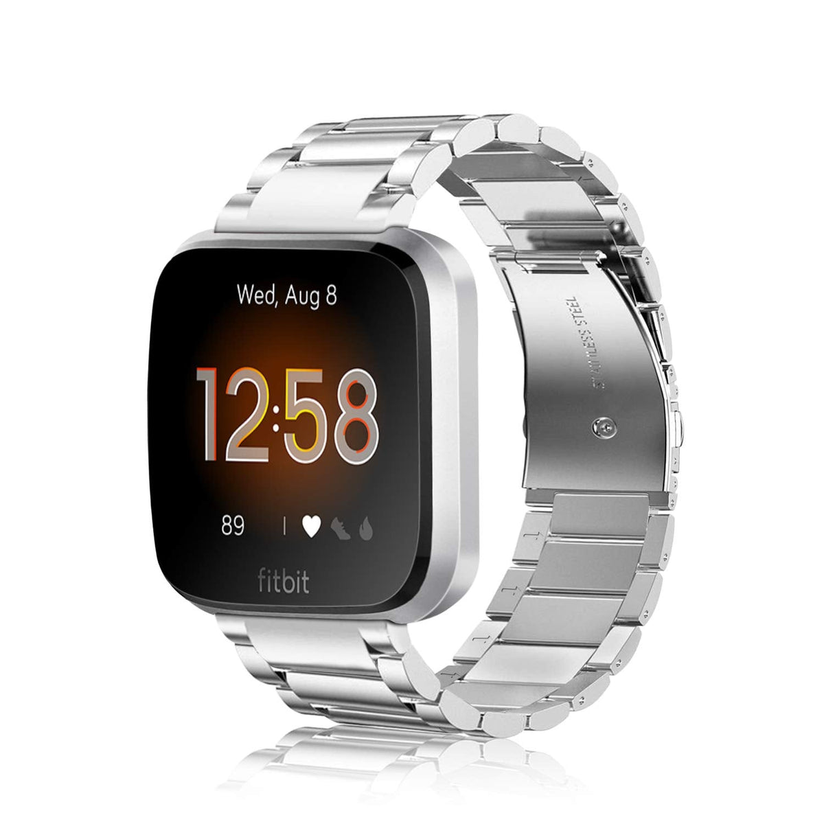 FINTIE Metal Band Compatible with Fitbit Versa 2 1 and Lite Edition, Solid Stainless Steel Strap Replacement Wristband Business Bracelet, Silver