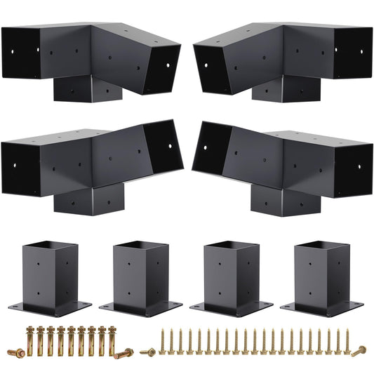 HAYOHRT 15° Pergola Brackets 75° Corner Bracket with Post Base Gazebo Kit for 4x4'' (Actual 3.5x3.5 in) Wooden Beams Lumber Gazebos Patio Pergola Sheds