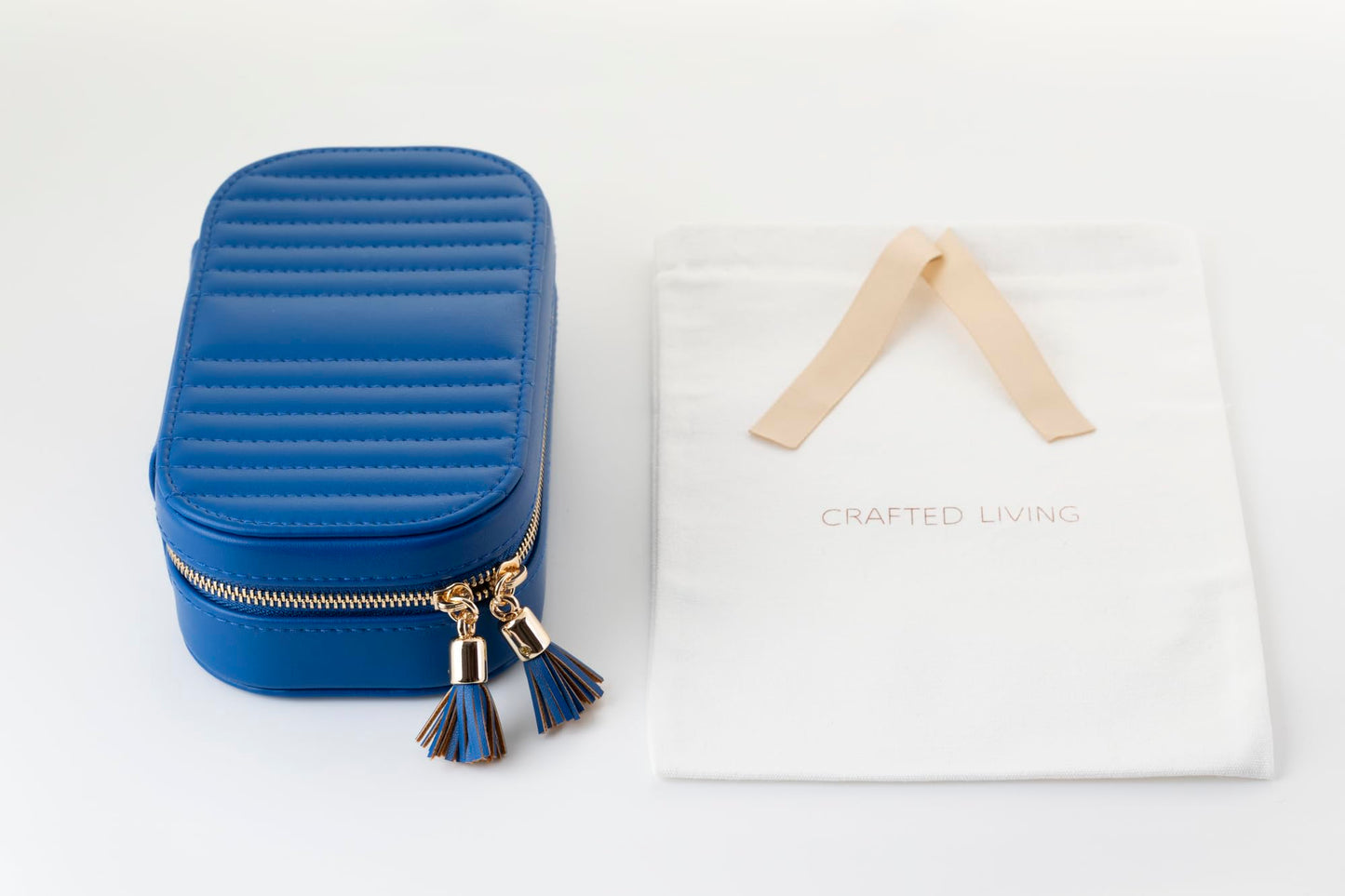 Crafted Living Summer Gift Blue Elegant Oval Jewelry Travel Case | Zip-Closure Jewelry Box with Mirror, Slots for Pendants, Bracelets, Rings & Earrings, Complimentary Dust Bag