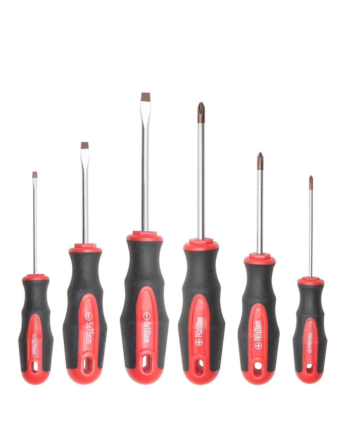 ROTATION 6 Piece Magnetic Tip Screwdriver Set 3 Phillips and 3 Flat Red Tip Red Glossy S2 Steel