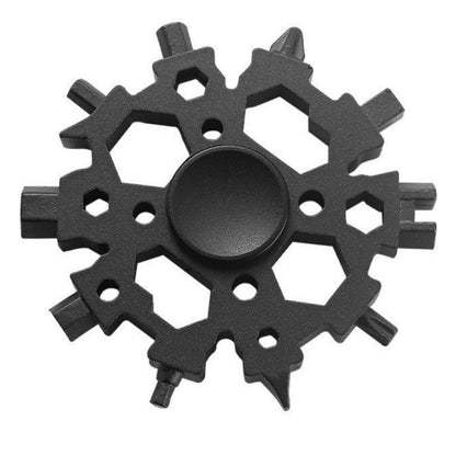 SOLYAO Snowflake Multitool with Fidget Spinner, 23-in-1 Portable Carbon Steel Multi-Tool, 2.6 Inch Diameter for Camping, Hiking, Biking & Daily Repairs (Black)