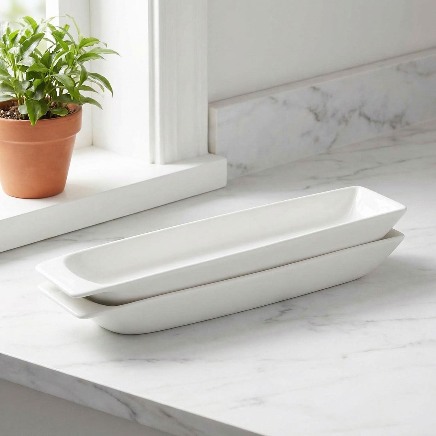 Creativity Home Ceramics Olive Plate Cheeses Plate, Olive Cookies Tray - Large, Chip Resistant, White Porcelain Olive Canoe, Dishwasher Safe, For Snacks, Appetizers 14 Inch