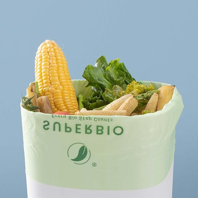SUPERBIO 2.6 Gallon Compostable Bags, 2 Pack, Handle Tie Food Waste Bags