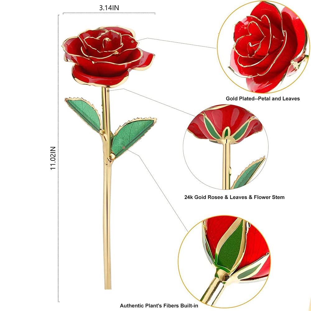 MNIEYU Gold Rose 24K Plated Gold Dipped Rose, Forever Preserved Red Rose Flowers with Stand,Romantic Gift for Valentine's Day and Mothers Day, Anniversary, Birthday,Gifts for Her,Wife,Girlfriend