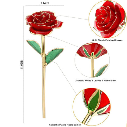 MNIEYU Gold Rose 24K Plated Gold Dipped Rose, Forever Preserved Red Rose Flowers with Stand,Romantic Gift for Valentine's Day and Mothers Day, Anniversary, Birthday,Gifts for Her,Wife,Girlfriend