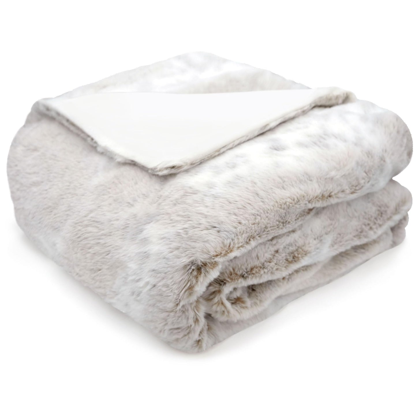 DEZ FURNISHINGS Reversible Faux Rabbit & Mink Fur Throw Blanket, Ultra Soft, Cozy & Dual-Sided, 50" x 60", Snow Taupe