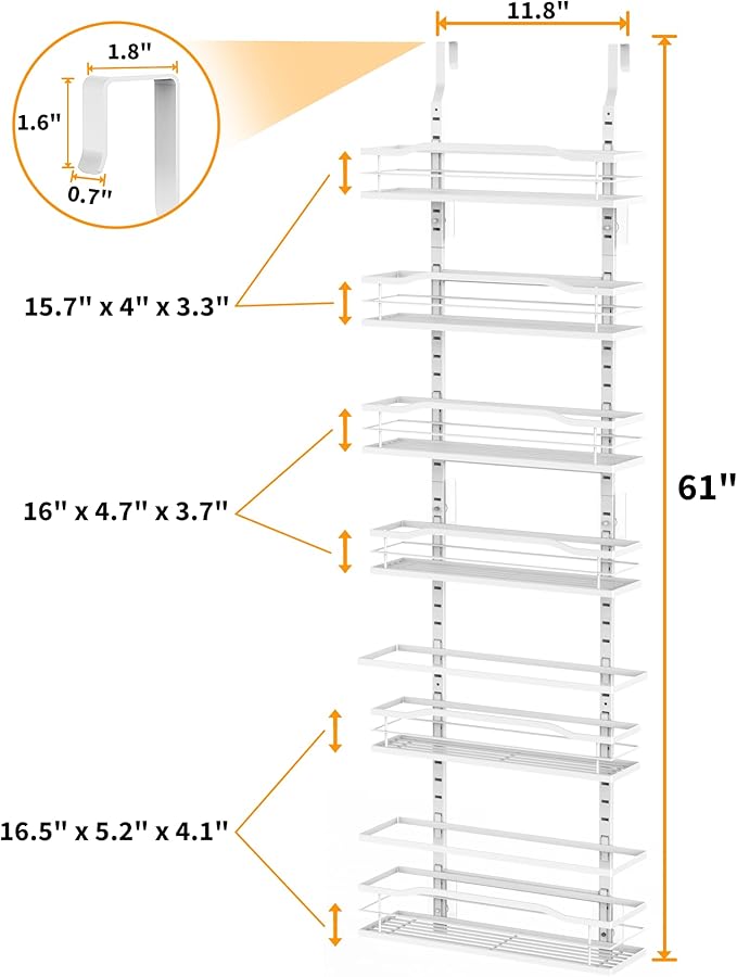 Moforoco White 6-Tier Over Door Pantry Organizer, Pantry Organization Storage