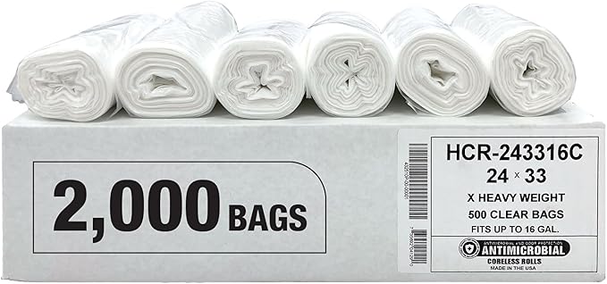 Aluf Plastics High Density Trash Bags, 12-16 Gallon, 16 Micron,