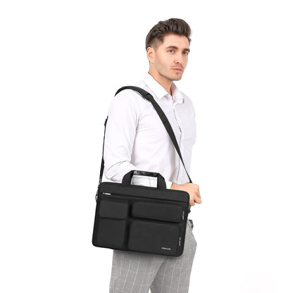 MOSISO Laptop Bag 16 inch, 15-15.6 inch Computer Shoulder Bag Compatible with MacBook Air 15 M4 M3 M2/Pro 16 M4 M3 M2 M1, Notebook &2 Raised&1 Flapover&1 Horizontal Pocket&Handle&Belt, Black