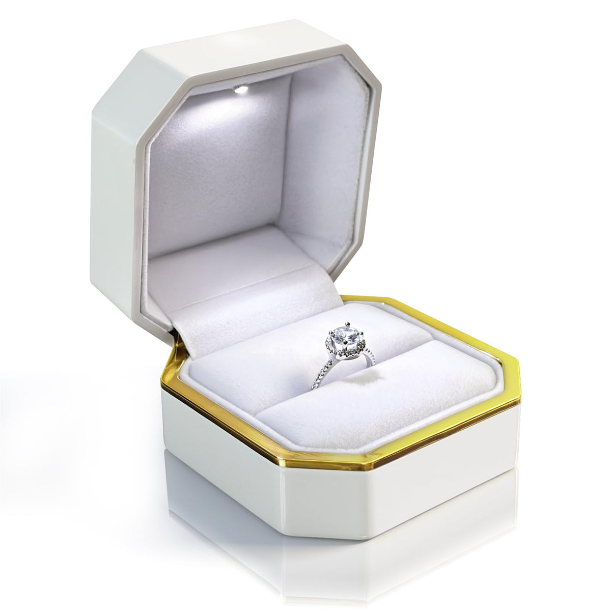 HONGYEXGCN LED Ring Box for Proposal Engagement Wedding Prepared for Gifts, Luxury Ring Box The Best Gits are for the People Who Matter Most to You,Square Velvet Case Jewelry Gift Box (Pure - white)