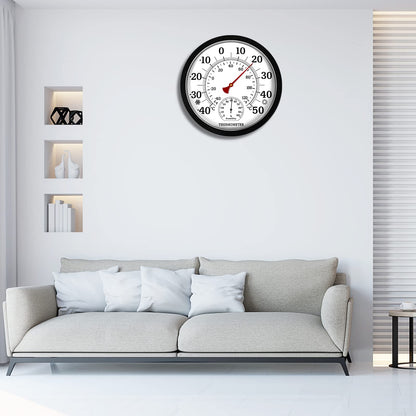 Indoor Outdoor Thermometer Hygrometer - 10 Inch Analog Thermometer Hygrometer Room Temperature Humidity Meter Wall Hanging Thermometer for Patio