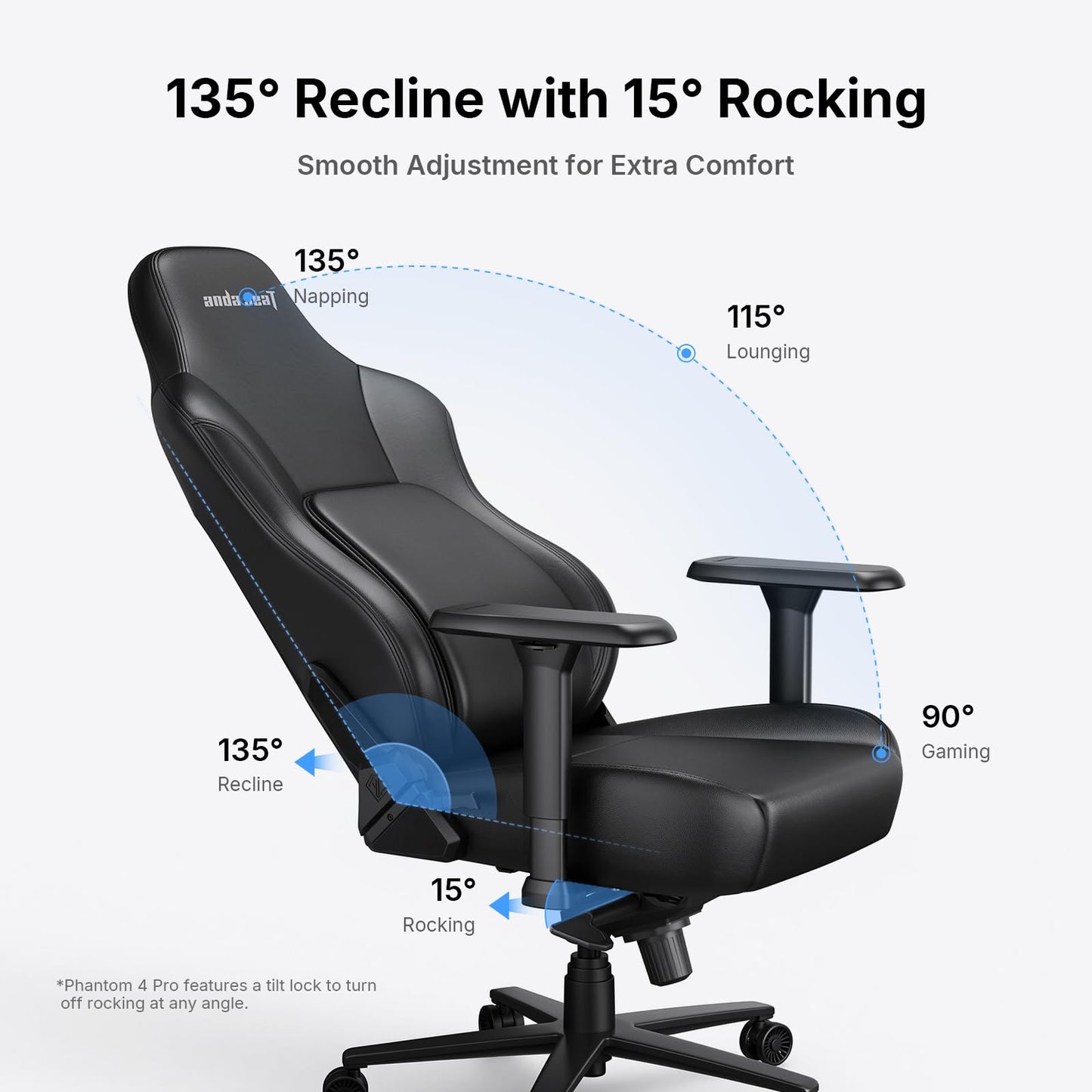 Anda Seat Phantom 4 PVC Leather Gaming Chairs for Adults - Large Wide Seat Gamer Chair with Dynamic Lumbar Support, Comfortable Ergonomic Video Game Seats with Headrest - 2D Armrests, Royal Black
