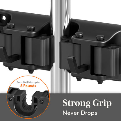 Lifewit Broom Mop Holder Wall Mounted，Heavy Duty Broom Storage with 5 Slot 6 Hooks, Utility Room Storage Solutions for Broom Cupboard Kitchen Bathroom Garage and Garden Tool Organiser, 1 Pack, Black