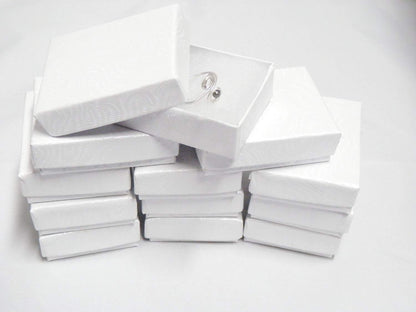 RJ Displays 25 Pack Cotton Filled Swirl White Paper Cardboard Pocket Watch Jewelry Gift Boxes, Retail Packaging Case for Pocket Watches and Small Jewelry Storage Display, Size #32 3 x 2 x 1 Inch