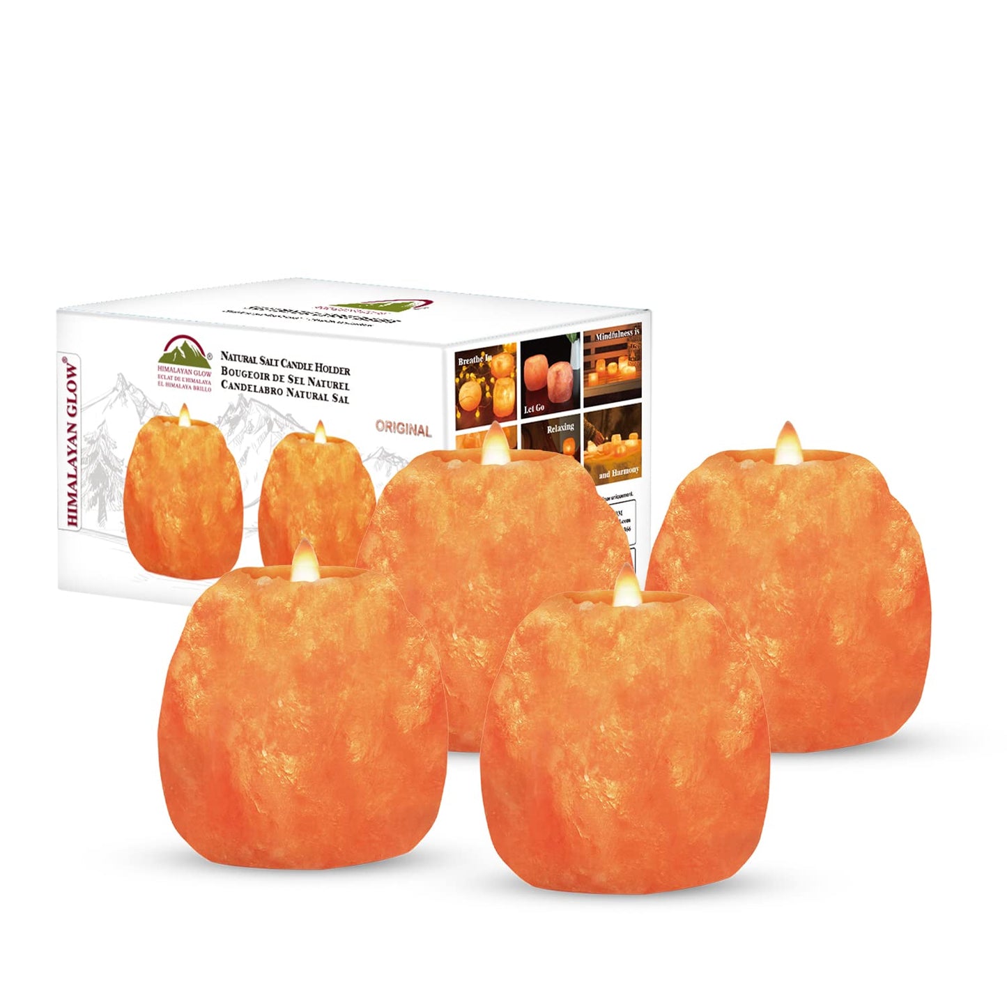 Himalayan Glow Candle Holders, Hand Crafted Himalayan Salt Candle Holder – 4 Pack