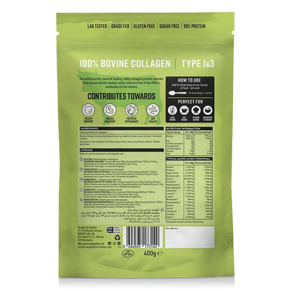 Hunter & Gather Grass Fed Bovine Collagen Powder 400g | Pure Unflavoured Premium Hydrolysed Bovine Collagen Peptides Powder for Hair Skin Nails Muscles | Collagen Supplements for Women and Men