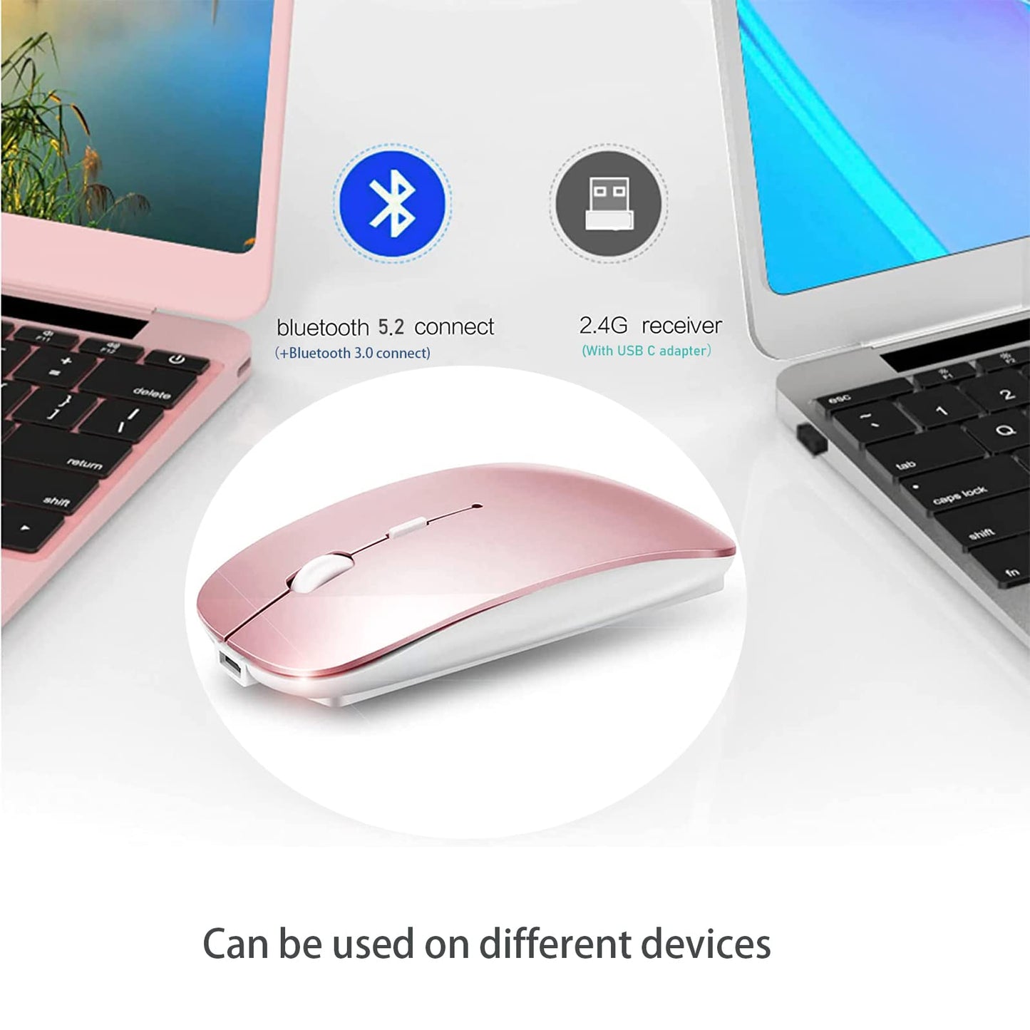 Bluetooth Wireless Mouse for Laptop mac MacBook ipad MacBook air MacBook pro pc Desktop Computer Windows Chromebook Notebook (Silver)