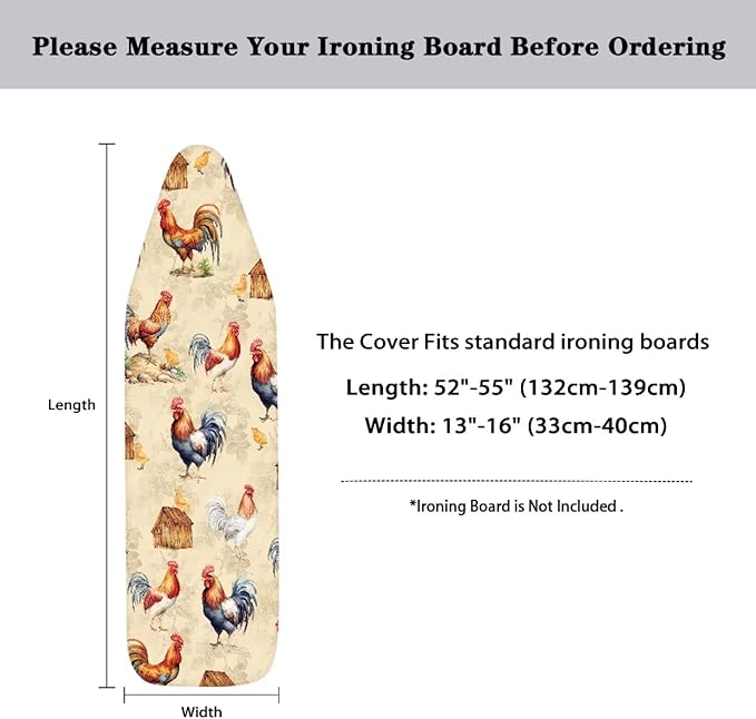 GLENLCWE Rooster Ironing Board Cover, 54x15 inches, Animal Print Ironing Board